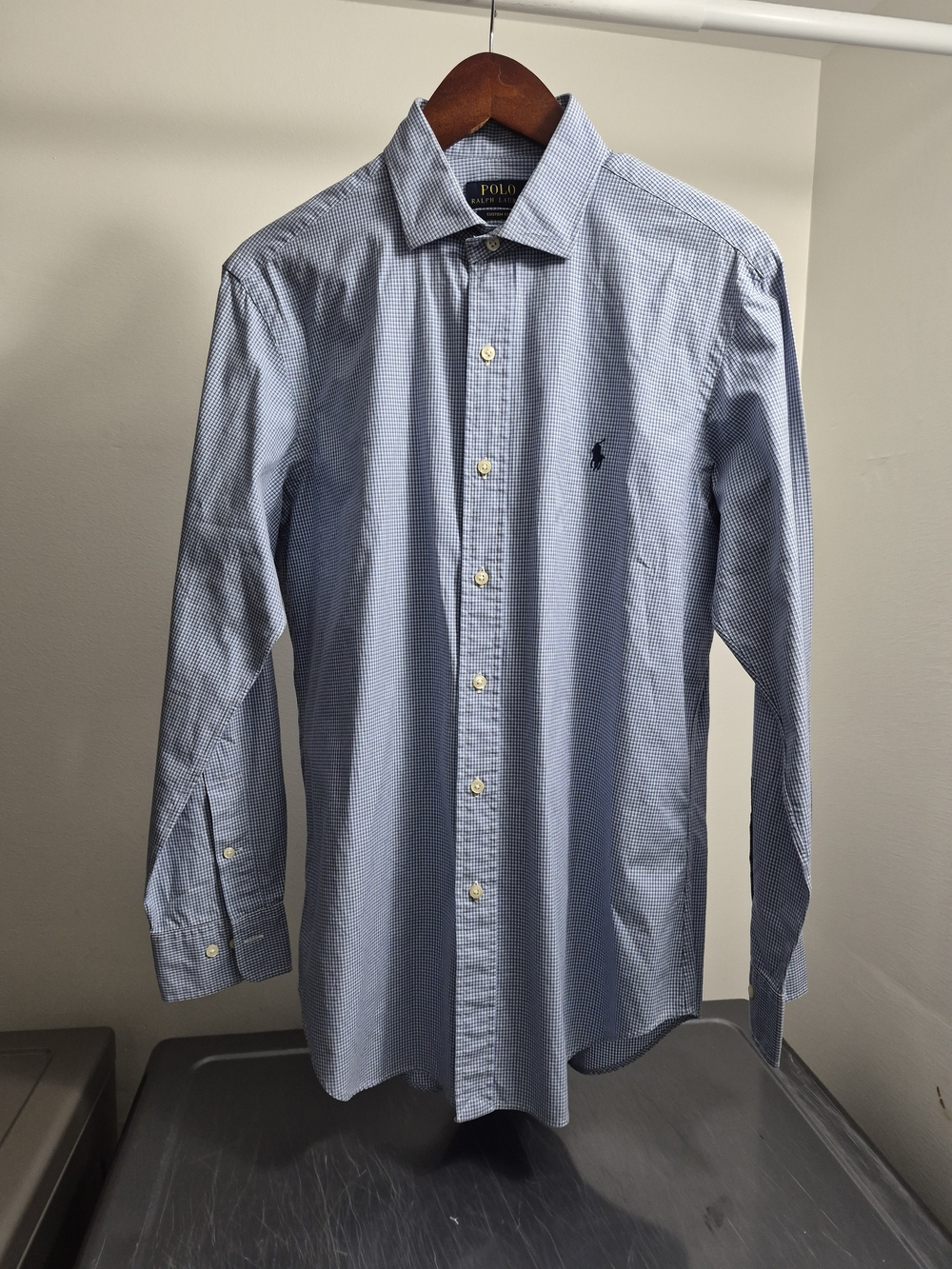 Ralph Lauren Light Blue Micro-Check Button-Up Dress Shirt
